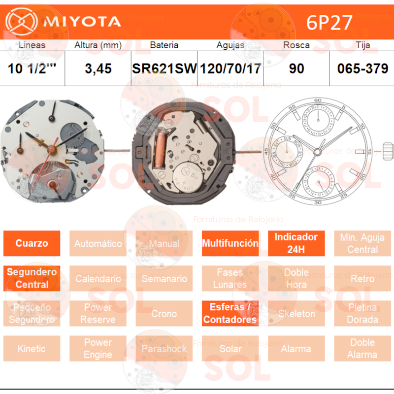 1260#Movimiento Miyota 6P27