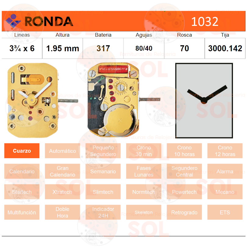 COMERCIAL S.L. | Movimiento de pulsera de cuarzo Ronda 5130.D COMERCIAL S.L. | Movimiento de pulsera de cuarzo Ronda 5130.D