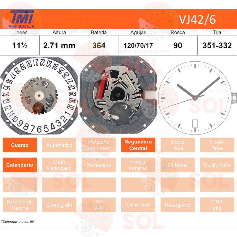 Movimiento Seiko TMI / Hattory VJ42/6
