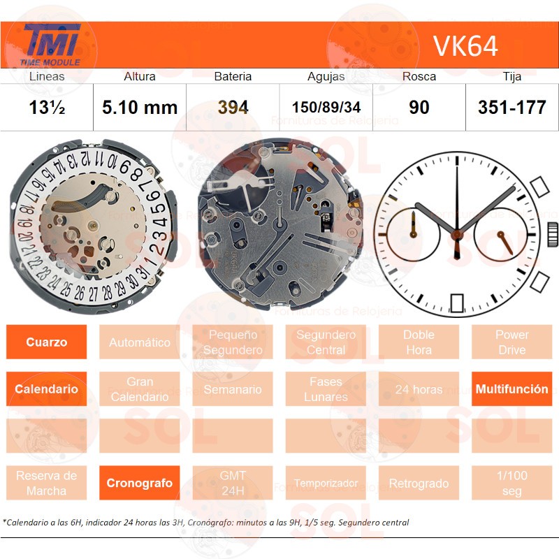 Movimiento Seiko TMI / Hattory VK64