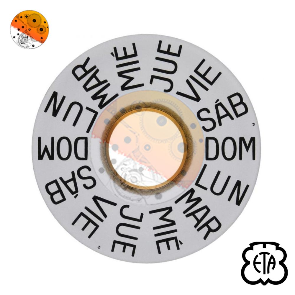 ETA 7750 2561E Indicador de día 3H Negro/Blanco Español