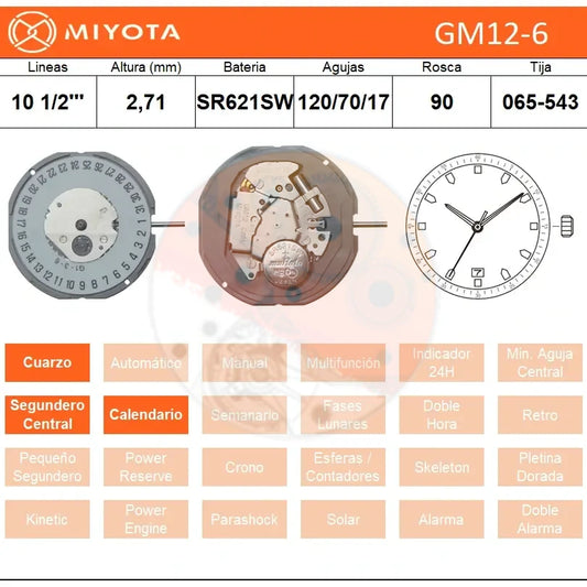 Movimiento Miyota GM12 Cal. 6