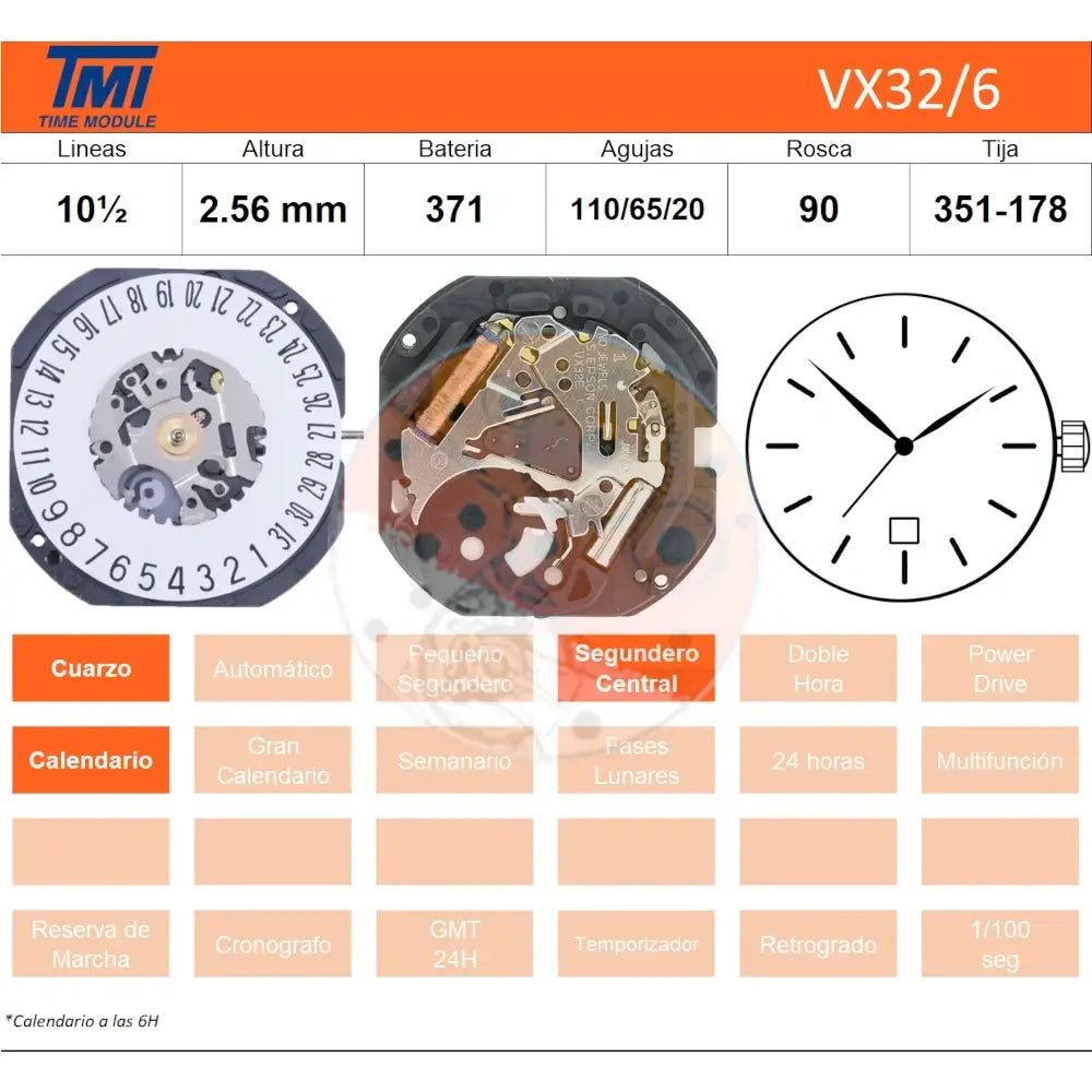 movimiento hattori vx32 con calendario a las 6