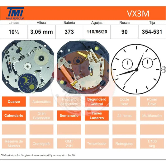 Movimiento Seiko TMI / Hattory VX3M