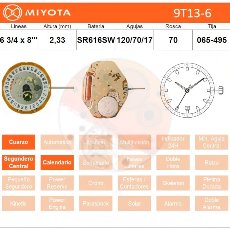 Movimiento Miyota 9T13 cal.6