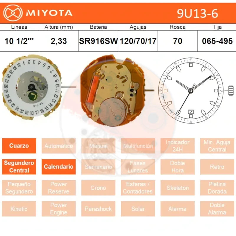 Movimiento Miyota 9U13 cal.6