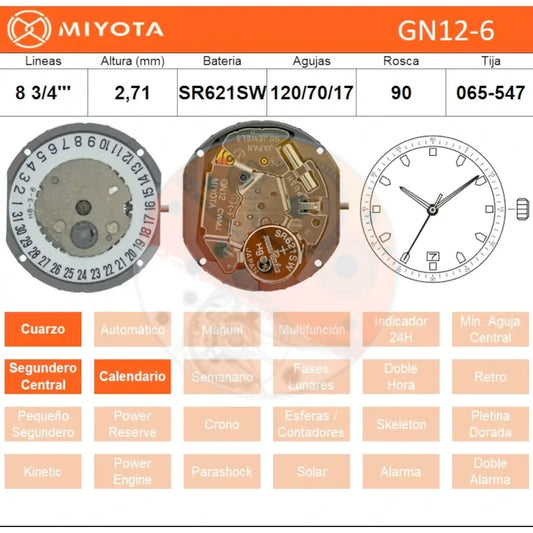 Movimiento Miyota GN12 Cal. 6