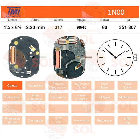 Movimiento Seiko TMI / Hattory 1N00