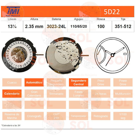 Movimiento Seiko TMI / Hattory 5D22