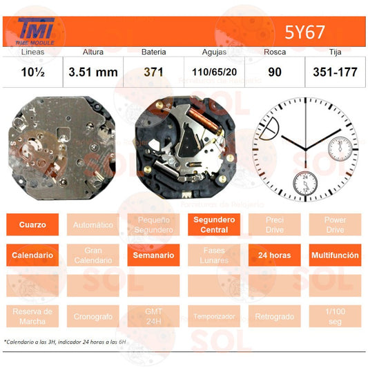 Movimiento Seiko TMI / Hattory 5Y67